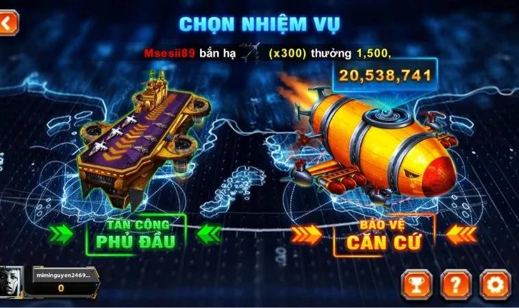 Chọn nhiệm vụ trong game Bắn Cá Đại Chiến B52 Tại Sunwin