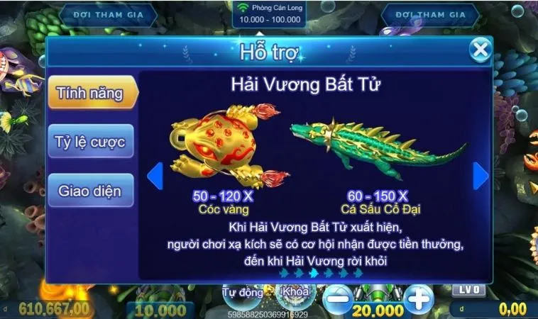 Hệ số thưởng trong game Bắn Cá Royal Fishing Sunwin