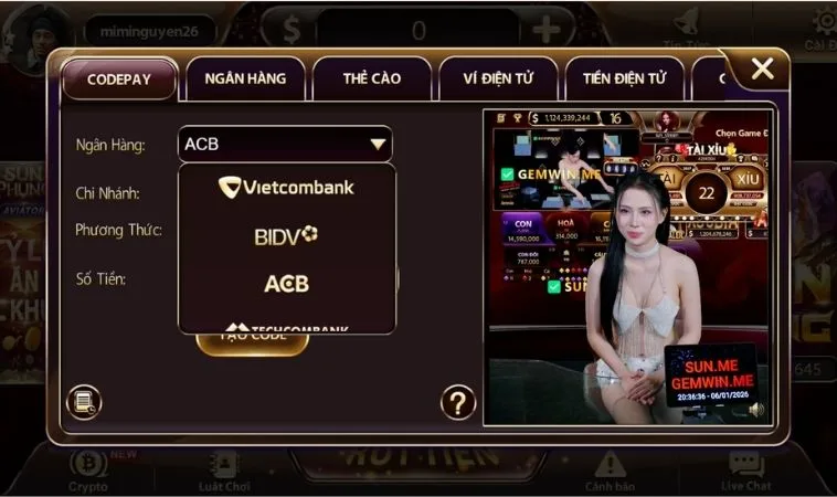 Các phương thức nạp tiền Sunwin